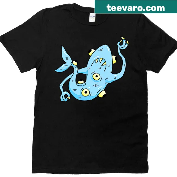 Cartoon shark monster illustration on kids' T-shirt