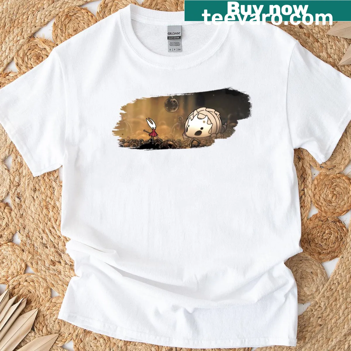 Bell Beast graphic from Silksong on a fantasy T-shirt — on a men's t-shirt