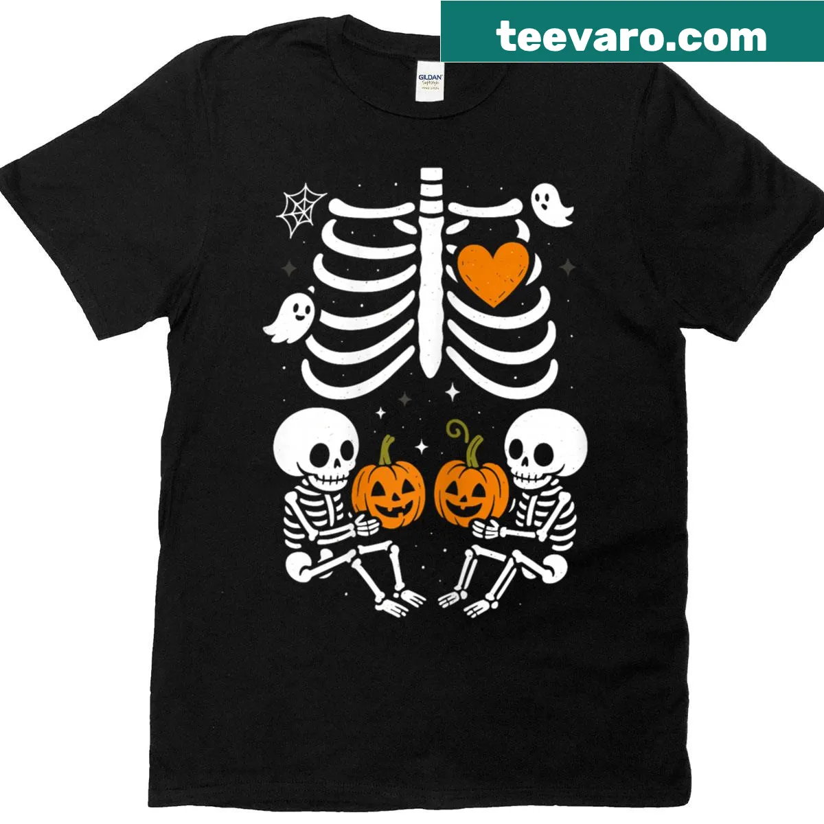 Halloween t-shirt for moms featuring skeleton baby twins design — on a men's t-shirt