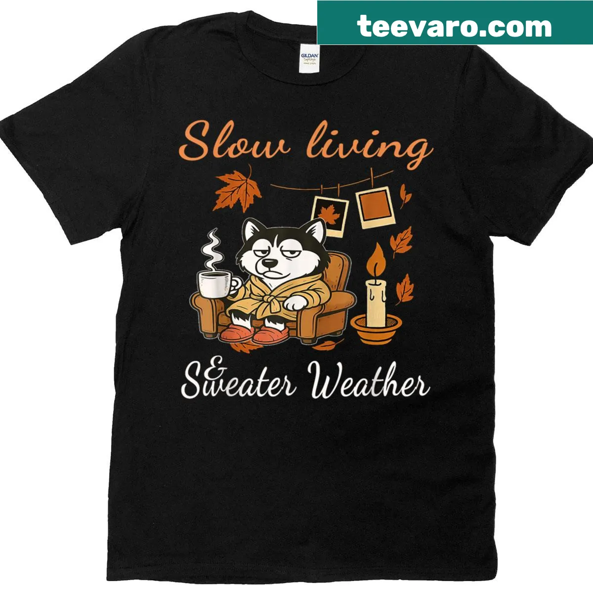 Watercolor t-shirt featuring golden leaves and autumn scenery — on a men's t-shirt