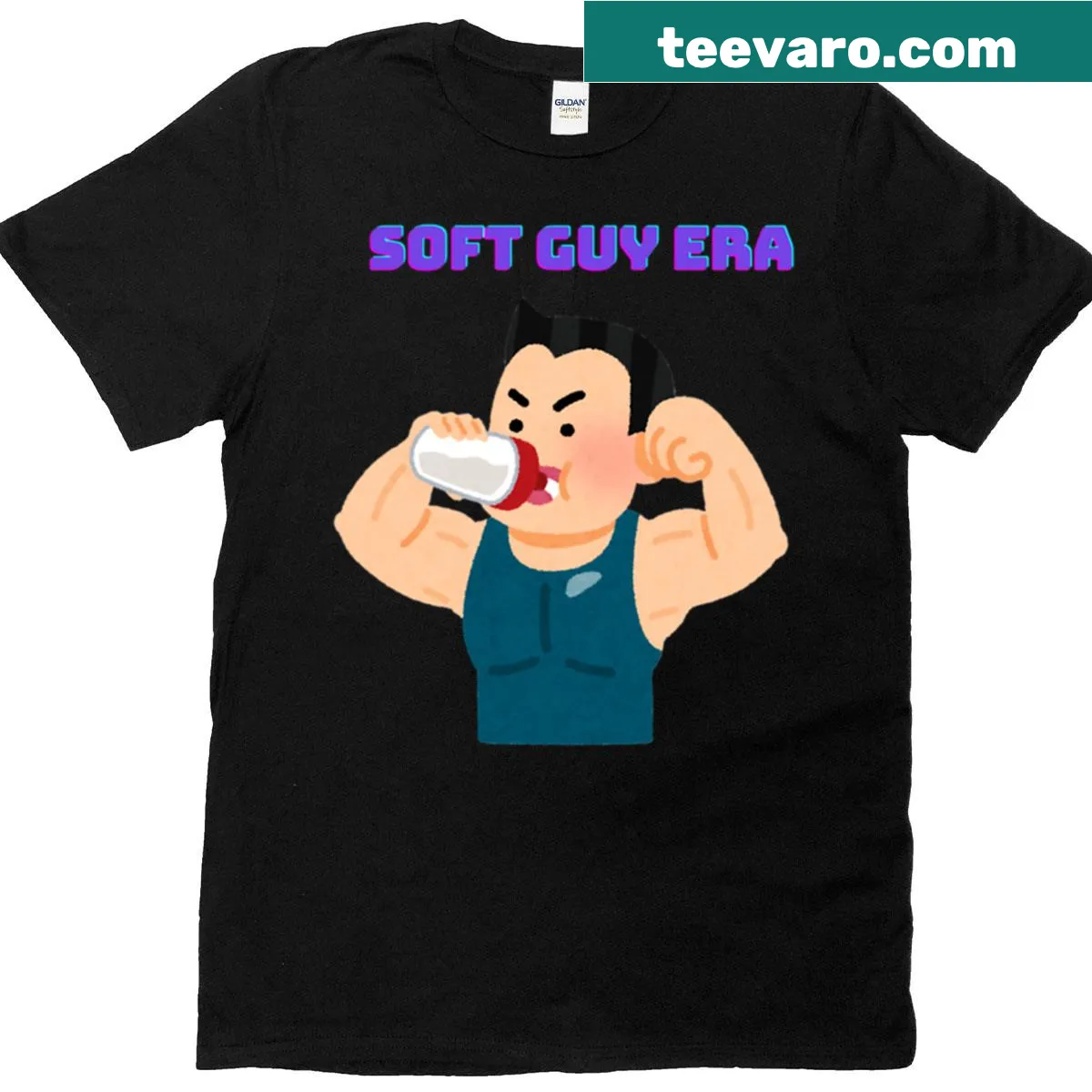 Oversized t-shirt with 'Soft Guy Era' text in vintage style. — on a men's t-shirt