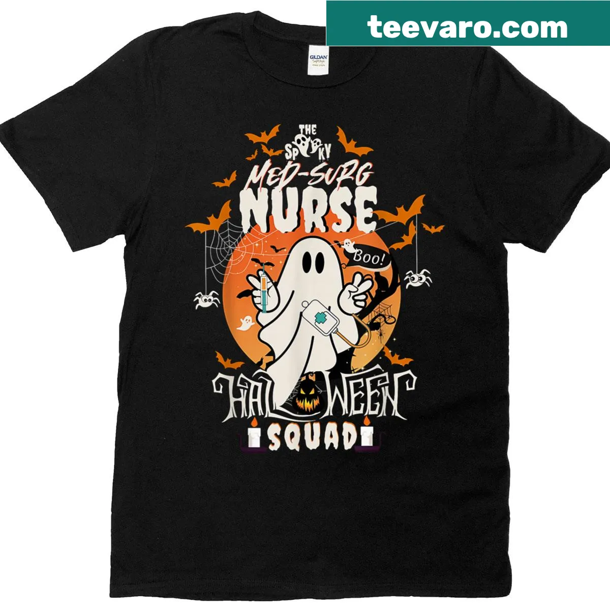 Ghostly nurse in Halloween attire for medical professionals — on a men's t-shirt