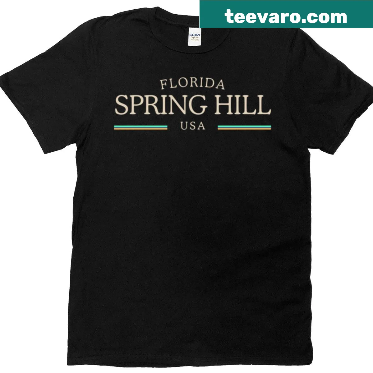 Heritage T-shirt featuring Spring Hill Florida emblem — on a men's t-shirt