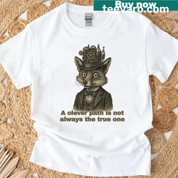 Steampunk fox illustration T-shirt with a clever phrase