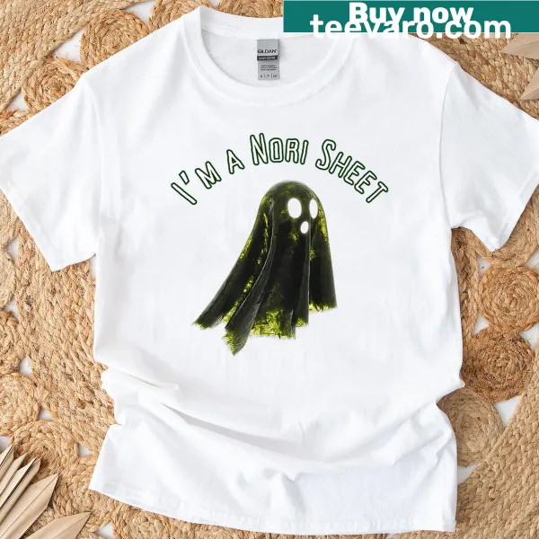 Cute Halloween-themed T-shirt featuring a kawaii nori sheet design.