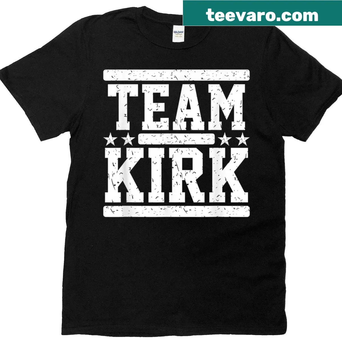 Vintage-style Team Kirk T-shirt with personalized name — on a men's t-shirt