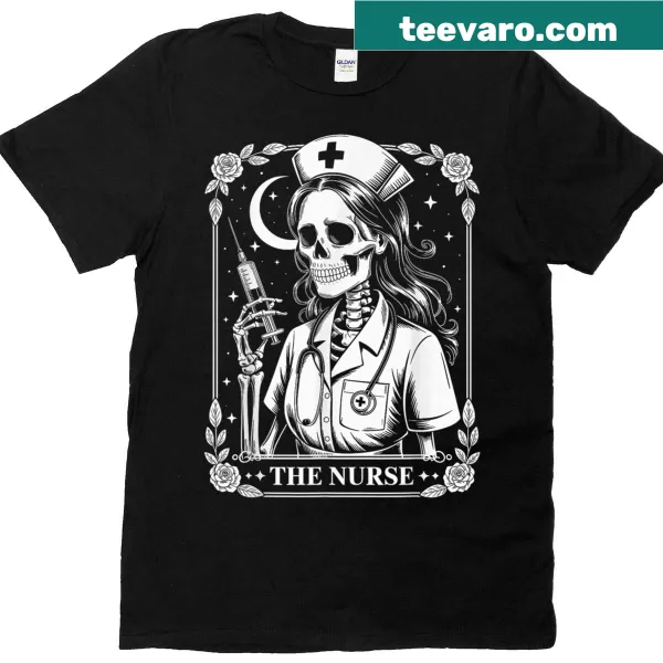 Funny Halloween nurse t-shirt with tarot card design