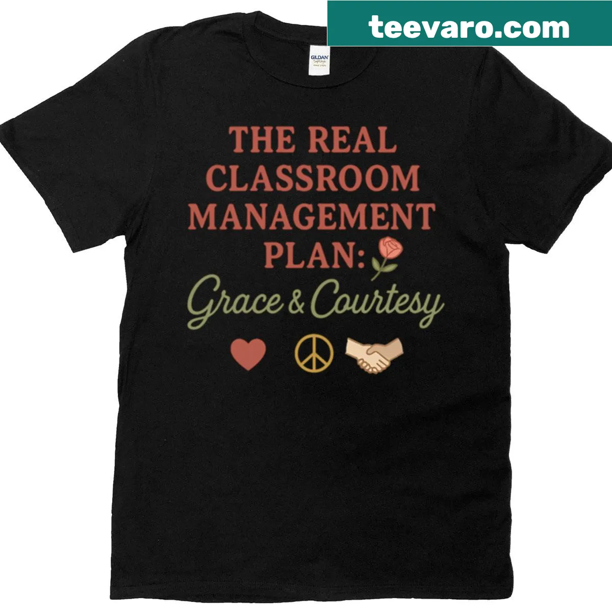 Teacher humor t-shirt with text about classroom management plan — on a men's t-shirt