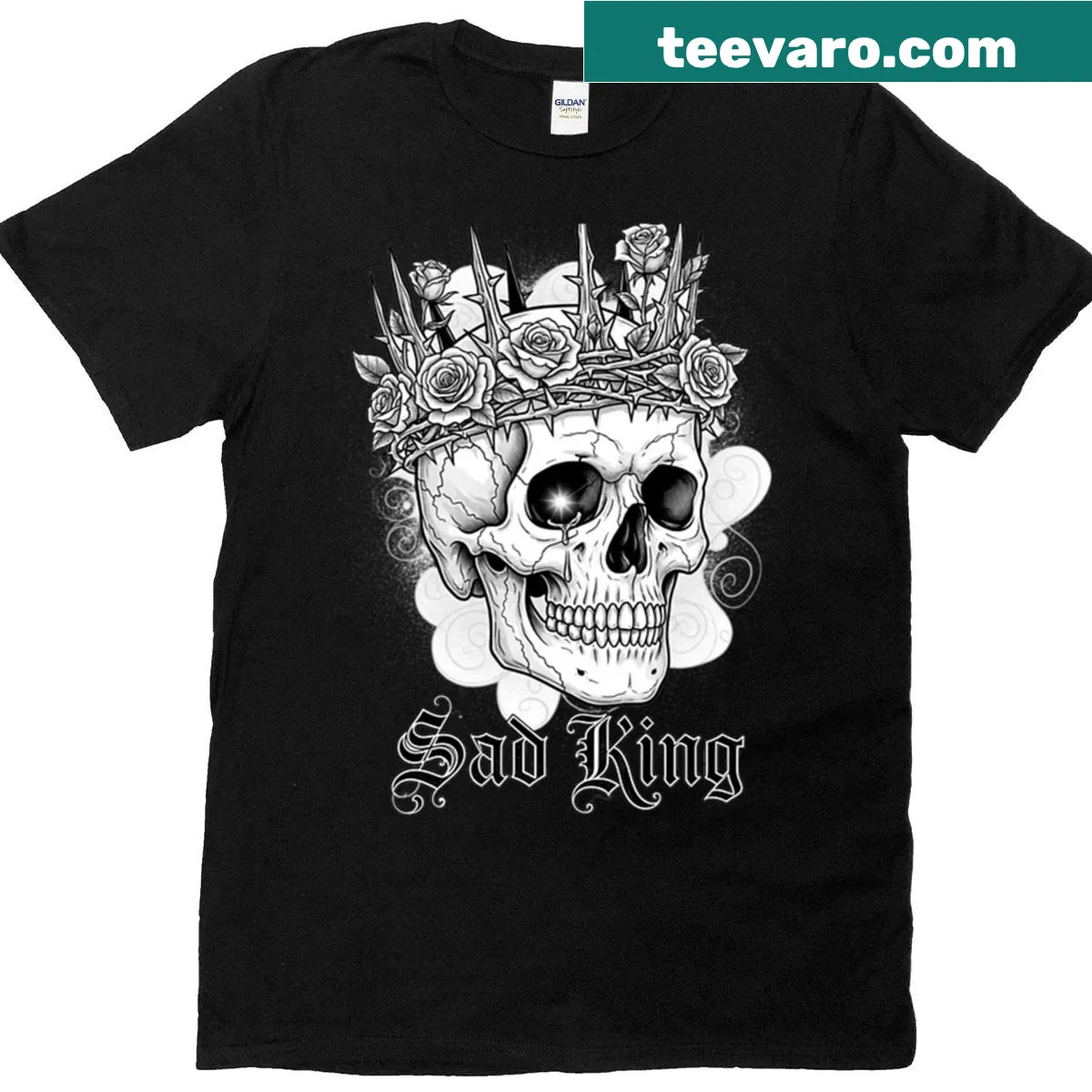 T-shirt featuring The Sad King phrase in edgy typography — on a men's t-shirt