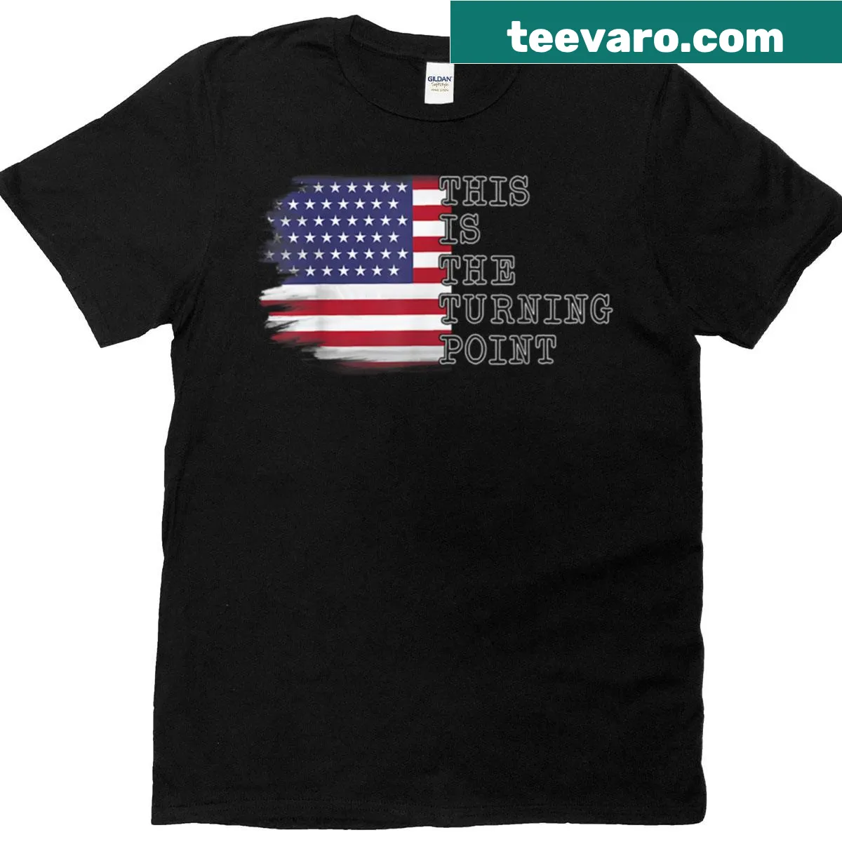 USA flag graphic with 'This Is The Turning Point' text on tee — on a men's t-shirt