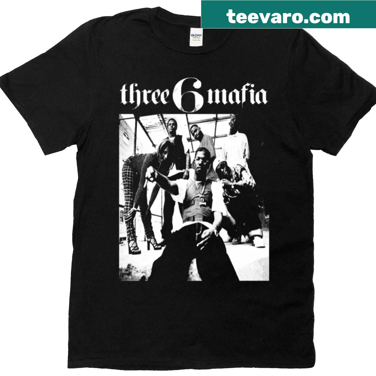 T-shirt featuring the iconic Three Six Mafia logo. — on a men's t-shirt
