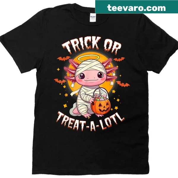 Cartoon axolotl t-shirt with Halloween theme