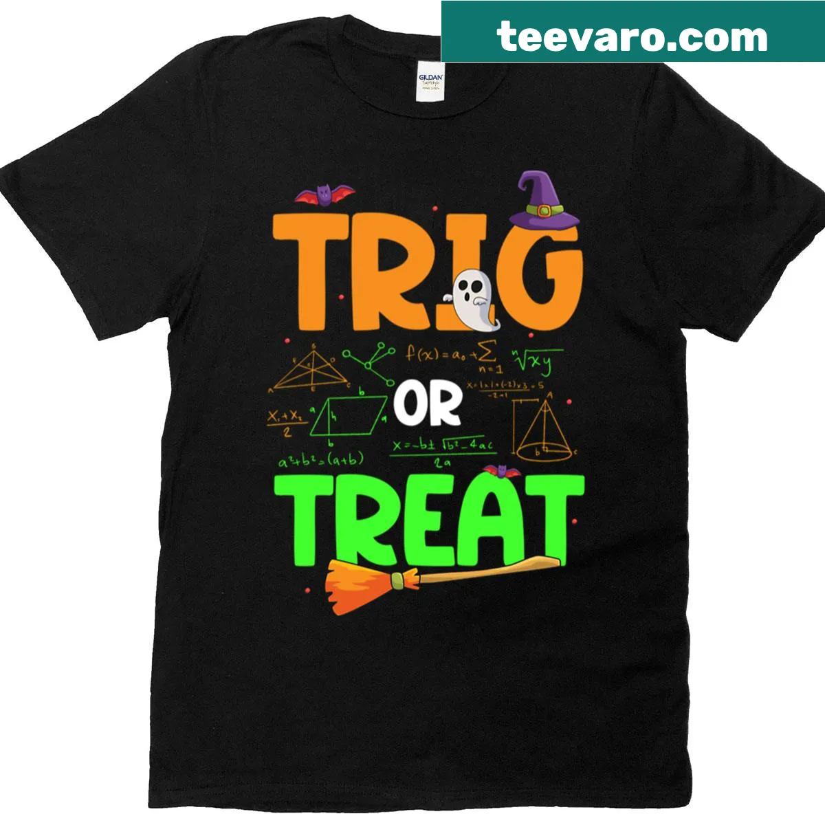 Halloween T-shirt for math teachers featuring spooky pumpkin graphics. — on a men's t-shirt
