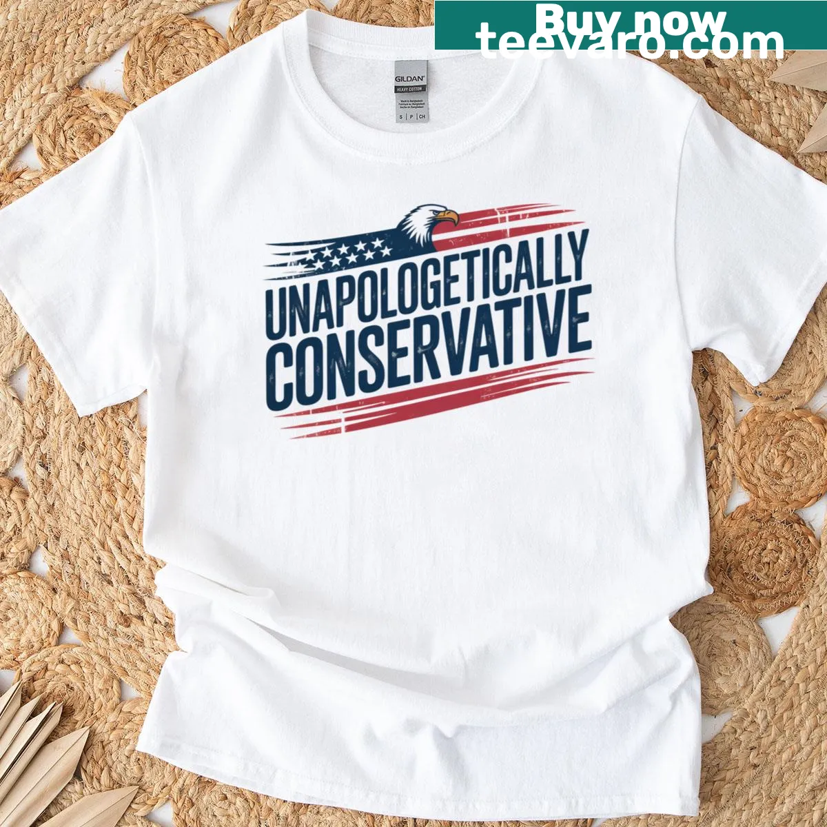 Eagle graphic with 'Unapologetically Conservative' text in strong typography — on a men's t-shirt