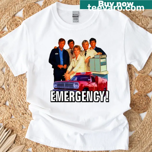 Retro vintage t-shirt with humorous Emergency graphic from the 70s.