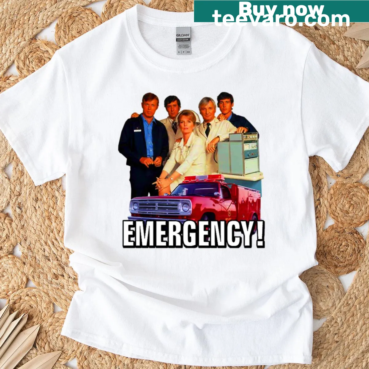 Retro vintage t-shirt with humorous Emergency graphic from the 70s. — on a men's t-shirt