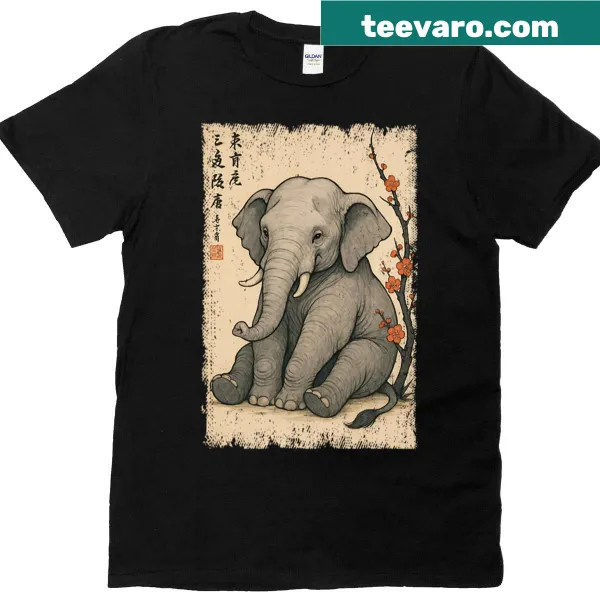 Vintage elephant surrounded by cherry blossoms t-shirt for kids