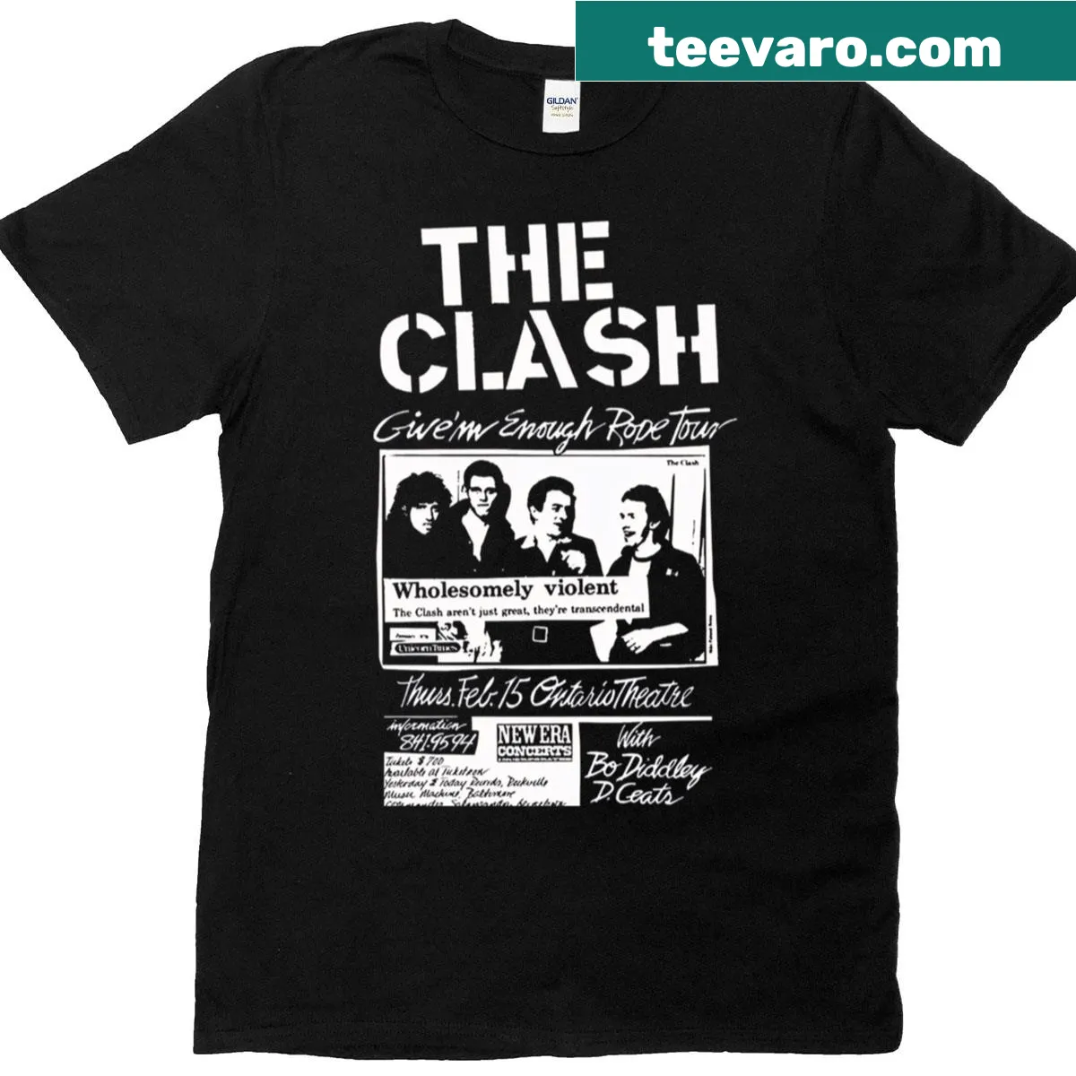 Vintage band logo T-shirt celebrating music history — on a men's t-shirt