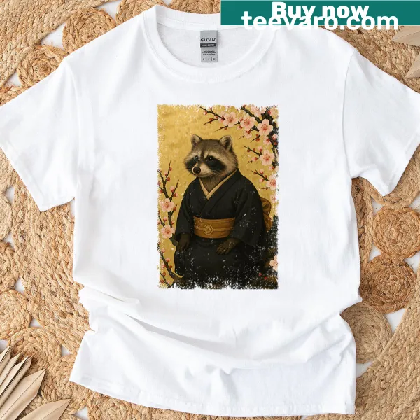 Vintage raccoon with cherry blossoms t-shirt for kids