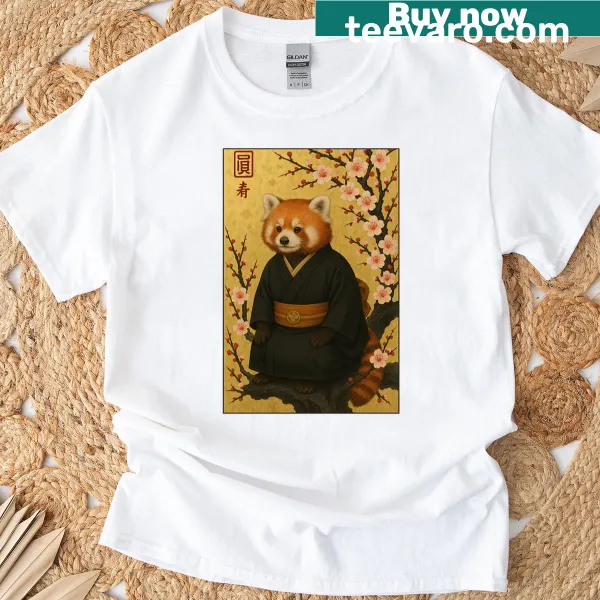 Vintage red panda with cherry blossoms t-shirt for kids