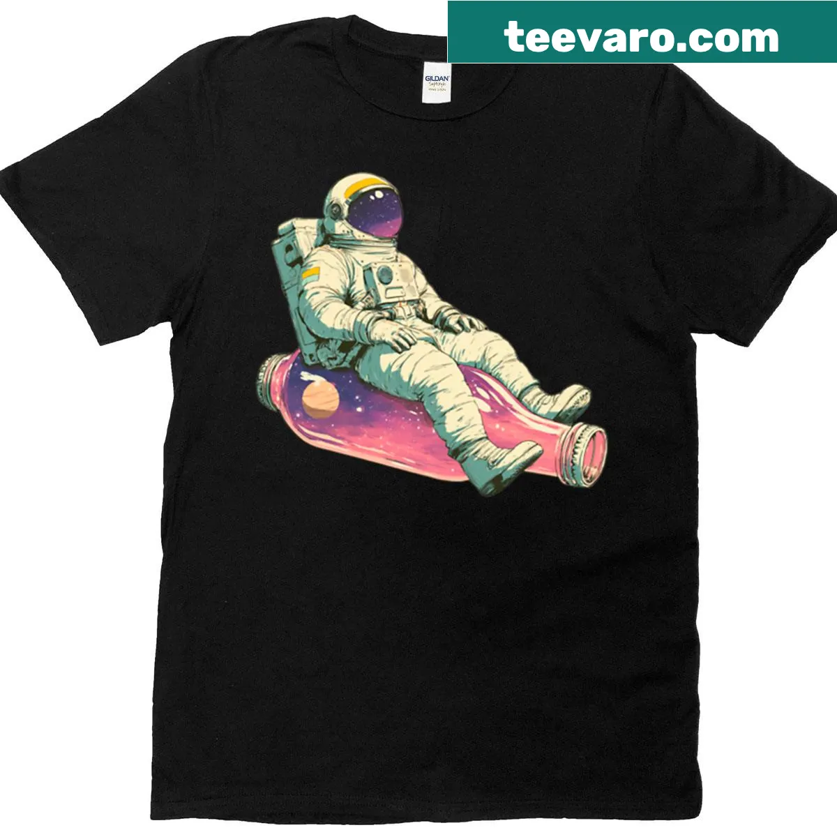 Whimsical Vintage Space T-shirt with celestial illustrations — on a men's t-shirt