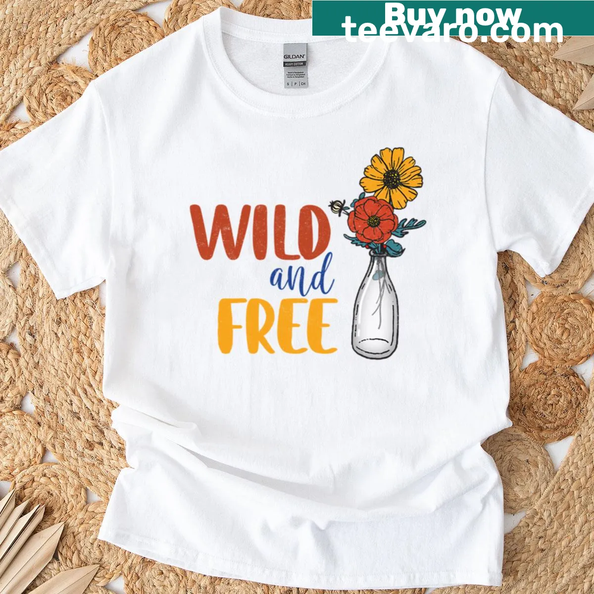 T-shirt with 'Wild And Free' text design — on a men's t-shirt