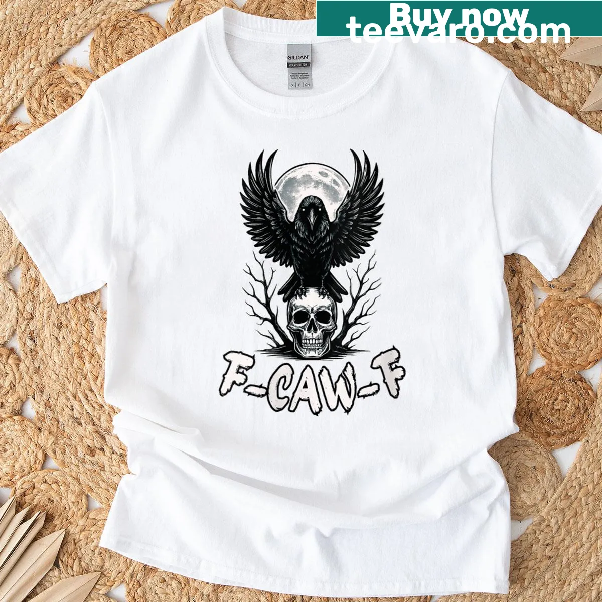 Funny Halloween t-shirt with black crow and clever text design — on a men's t-shirt