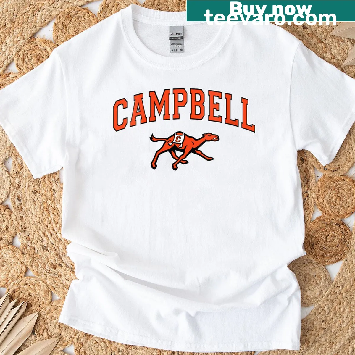 Official Campbell Fighting Camels logo on a women's T-shirt — on a men's t-shirt