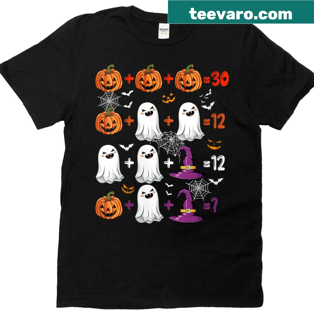 Halloween t-shirt for teachers with a witch and pumpkin graphic — on a men's t-shirt