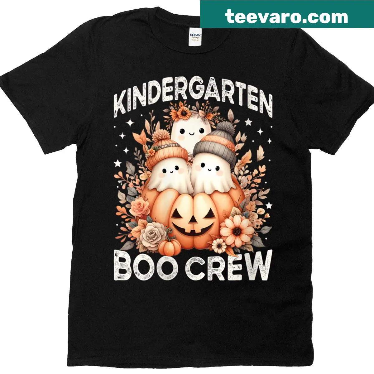 Ghost and pumpkin graphic T-shirt with 'Boo Crew' text for Halloween — on a men's t-shirt