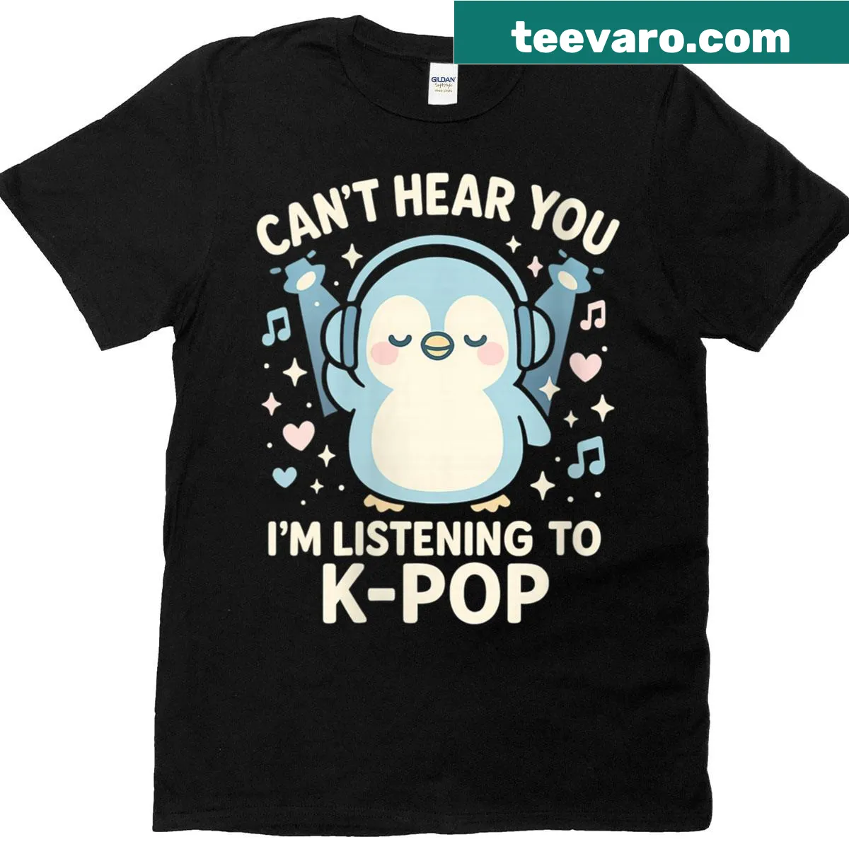 Kawaii Kpop Penguin T-shirt featuring cute graphic for women — on a men's t-shirt