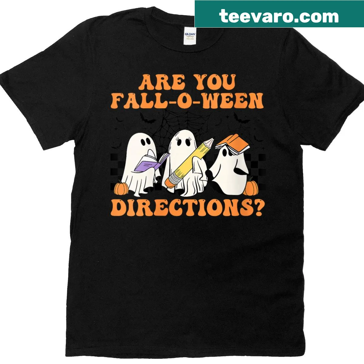 Retro ghost graphic Halloween teacher T-shirt — on a men's t-shirt