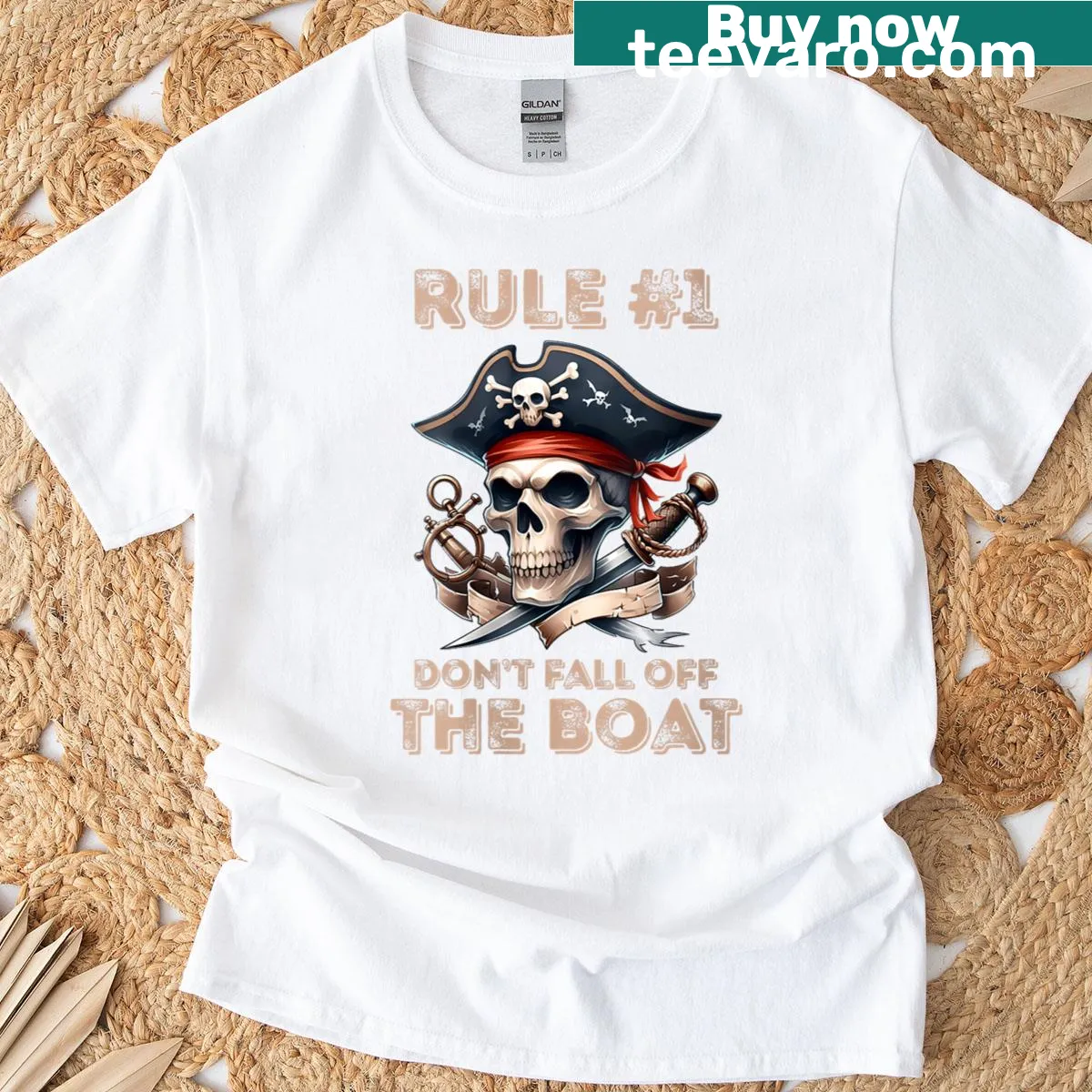 Fun T-shirt with 'Rule 1: Don't Fall Off The Boat' for cruise lovers — on a men's t-shirt
