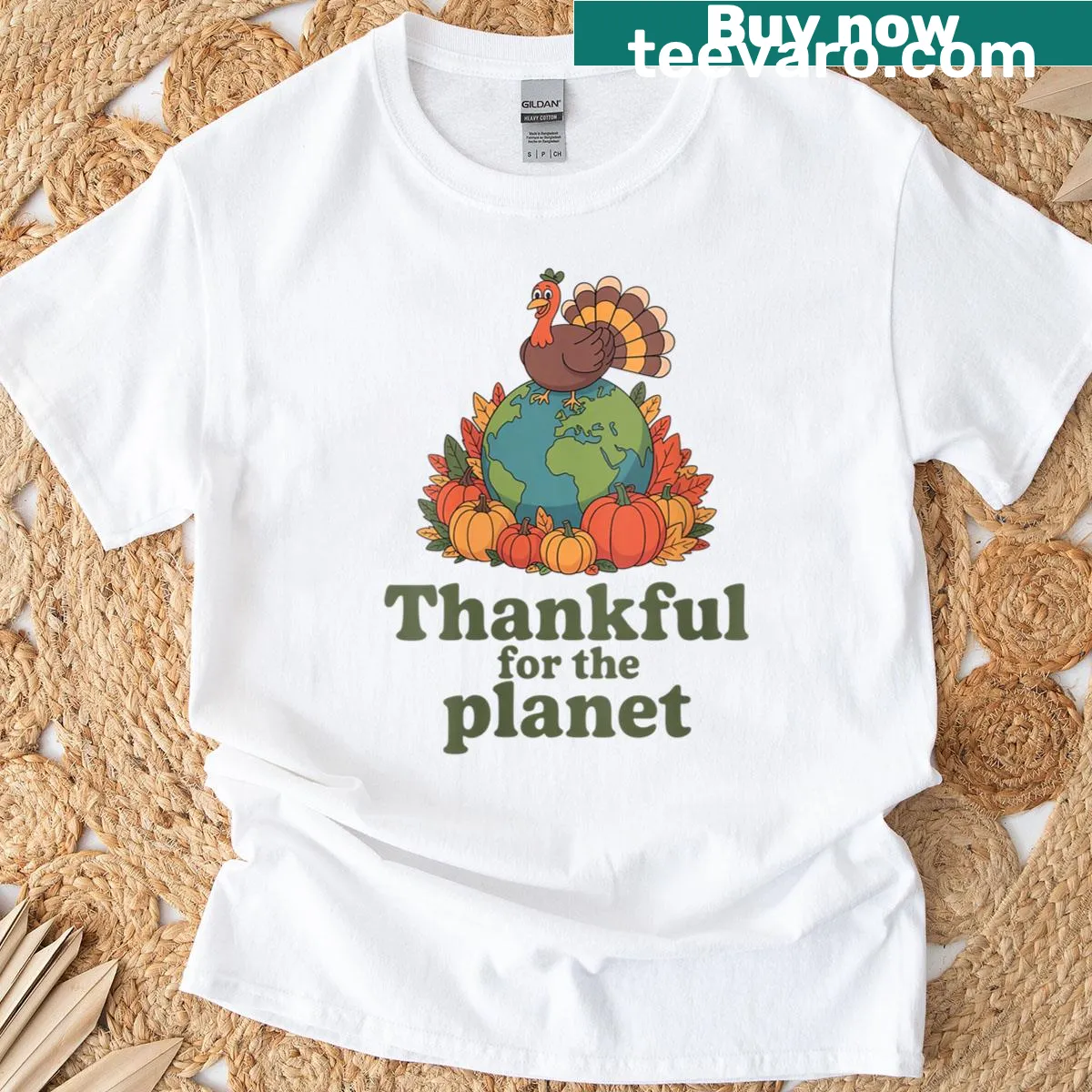 Funny T-shirt for women with 'Thankful For The Planet' text for Thanksgiving. — on a men's t-shirt