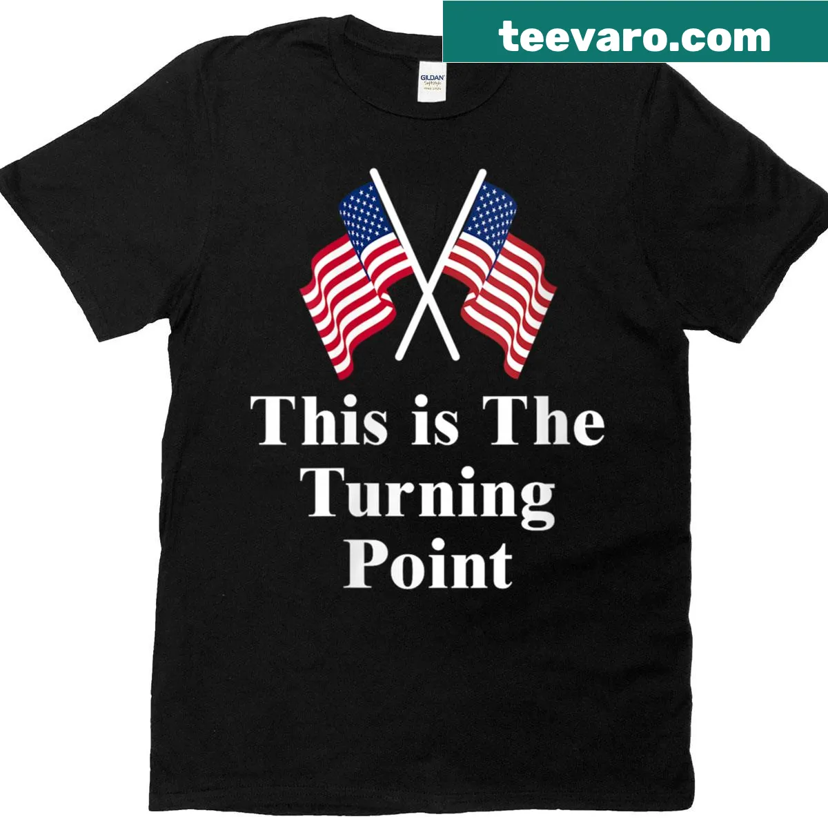 American flag T-shirt with text 'This Is The Turning Point' — on a men's t-shirt