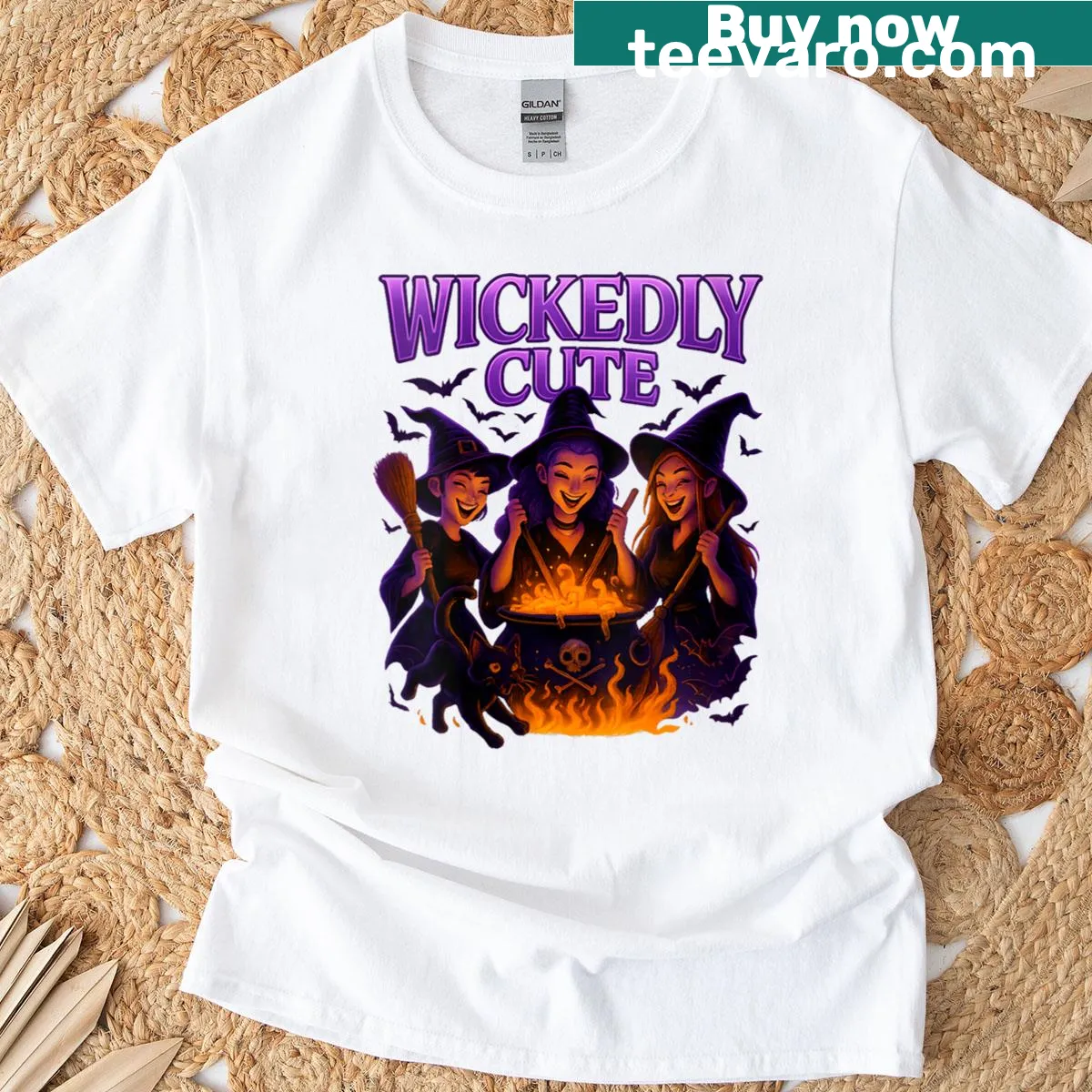 Cute witch illustration on a women's Halloween T-shirt — on a men's t-shirt
