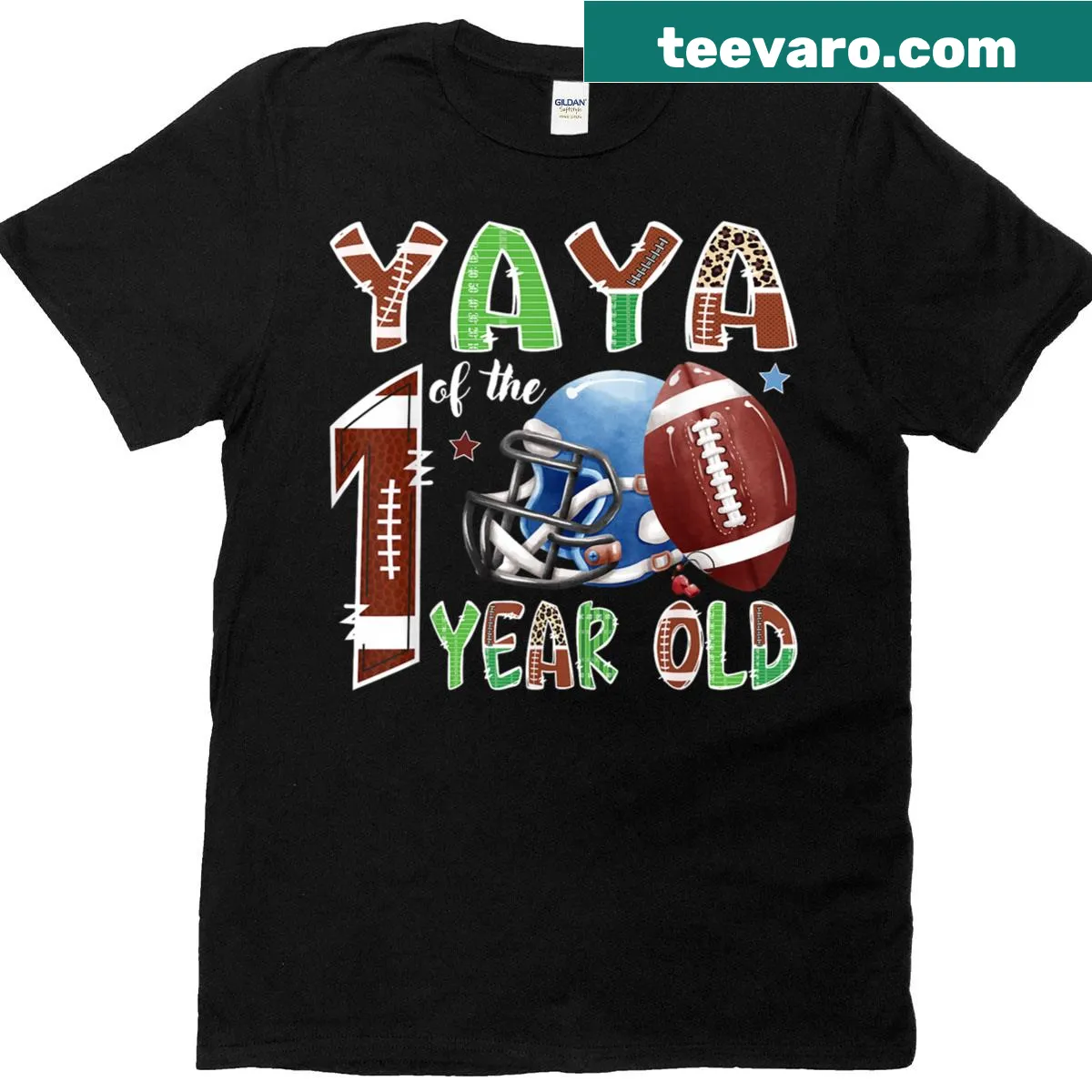 Children's T-shirt celebrating a 1-year-old with football graphic — on a men's t-shirt