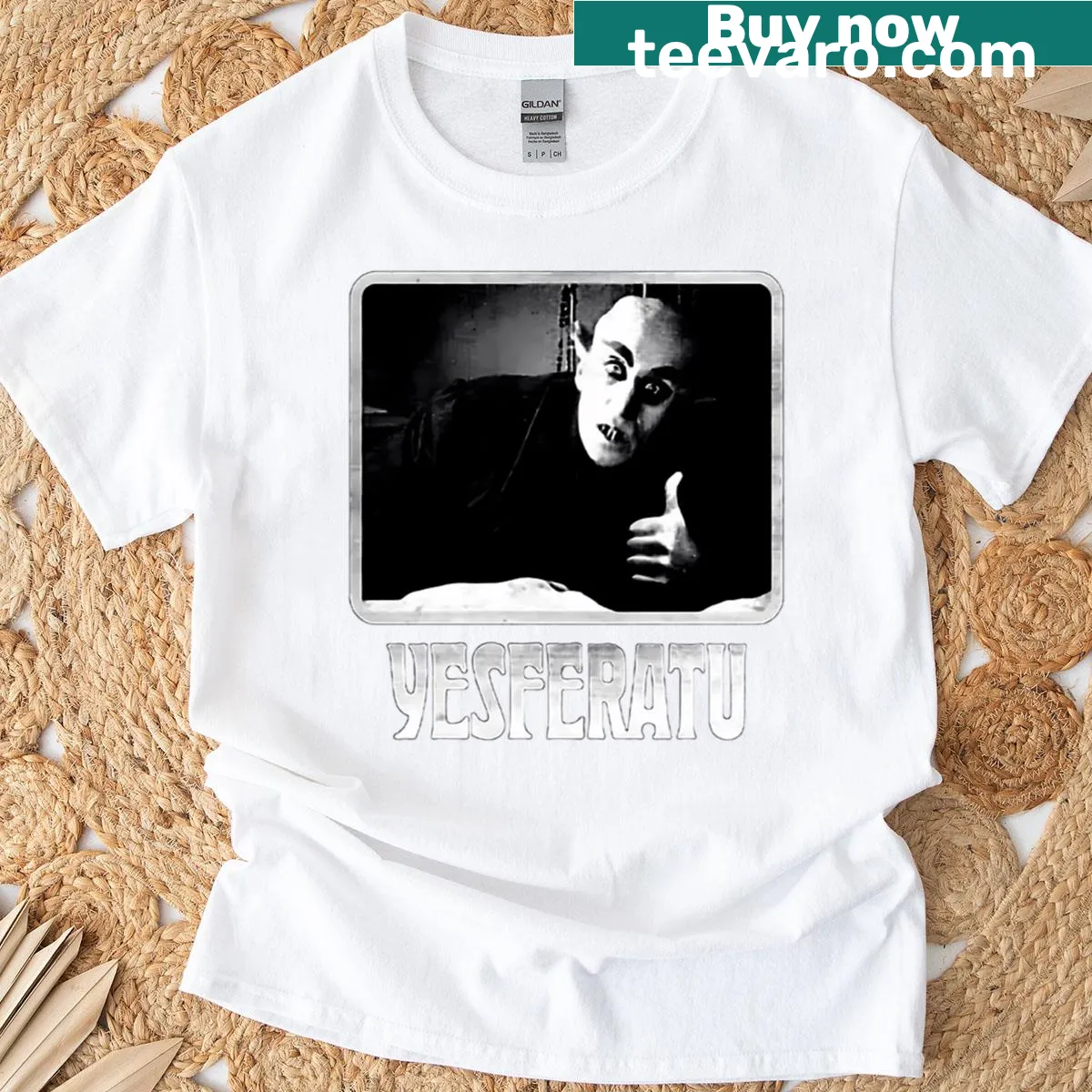 Funny Nosferatu graphic humor T-shirt — on a men's t-shirt
