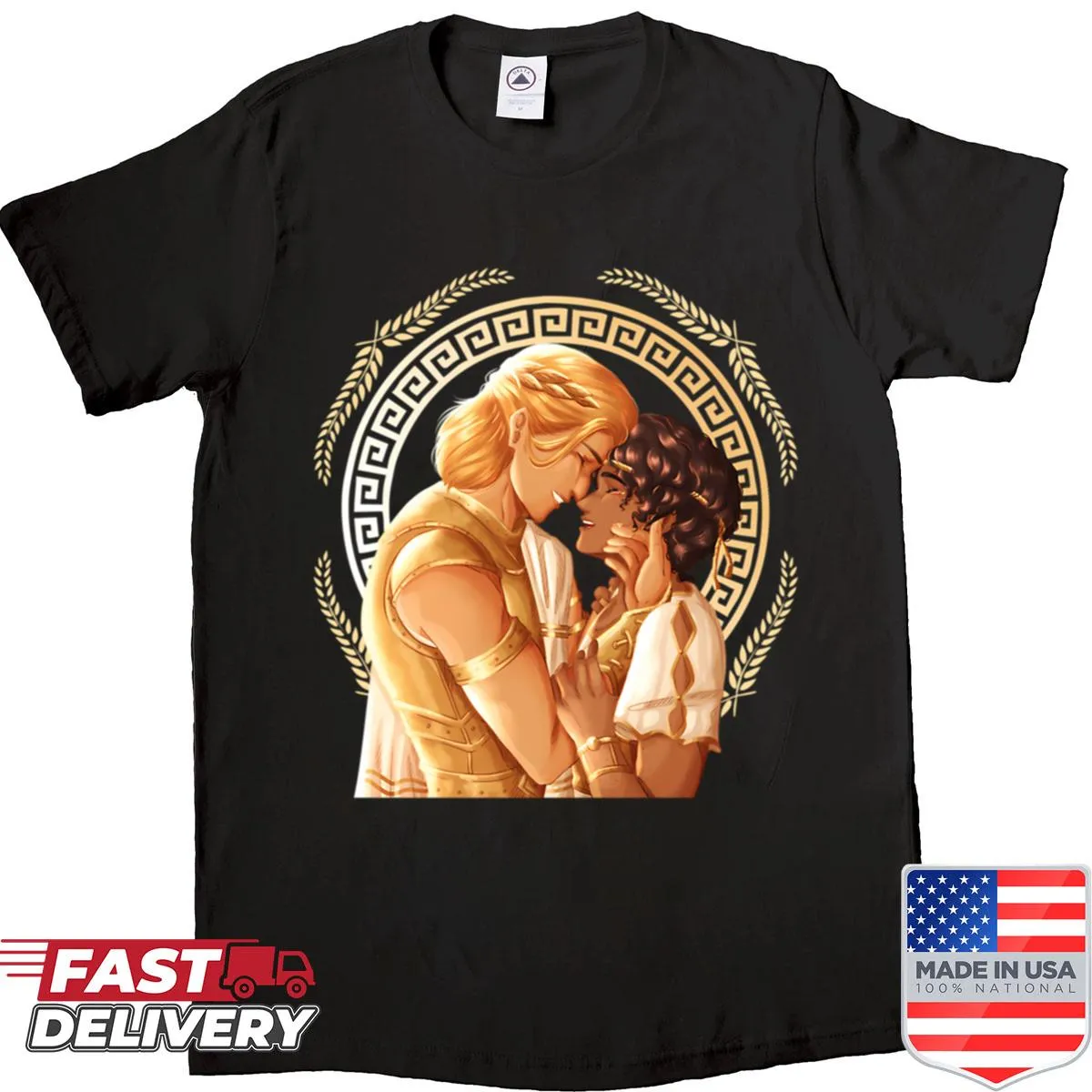 Stylized design featuring Achilles and Patroclus for literary enthusiasts.