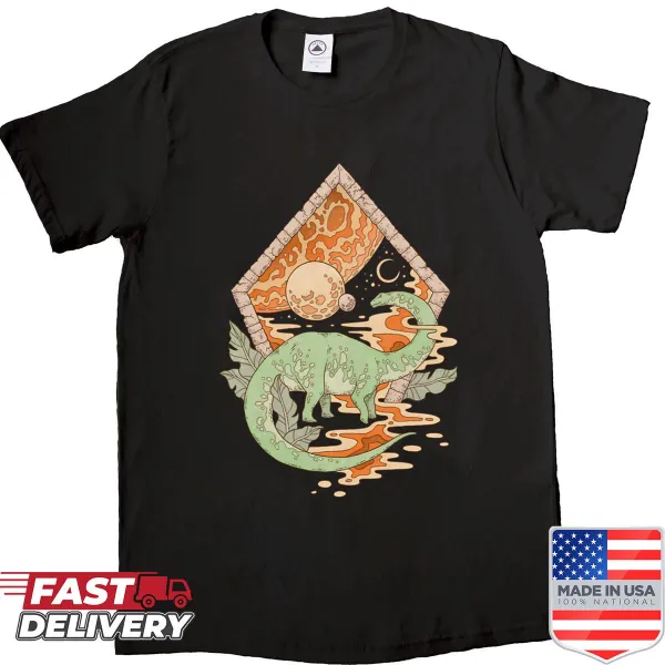 Cartoon Apatosaurus design on a kids' T-shirt