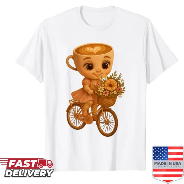 Illustrated shirt featuring a ballerina capuchina riding a bike
