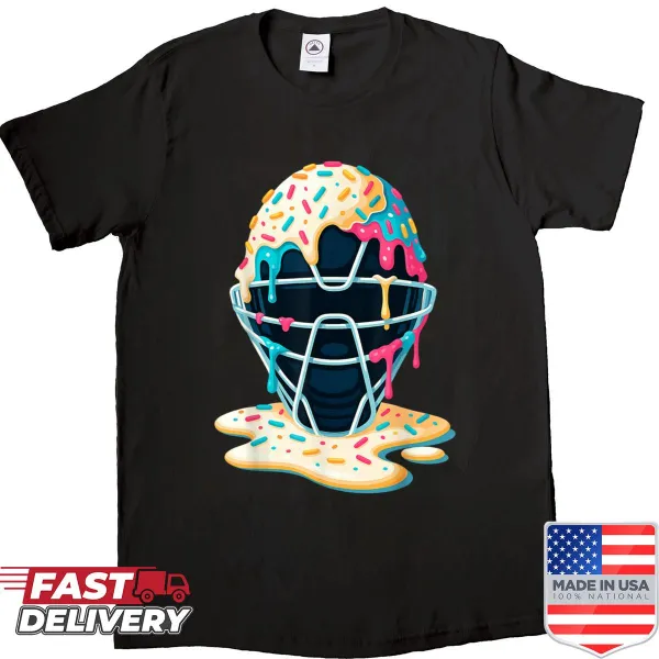 Youth T-shirt with baseball catcher mask and ice cream graphic