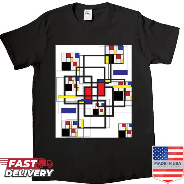 Bauhaus inspired abstract graphic T-shirt with geometric shapes