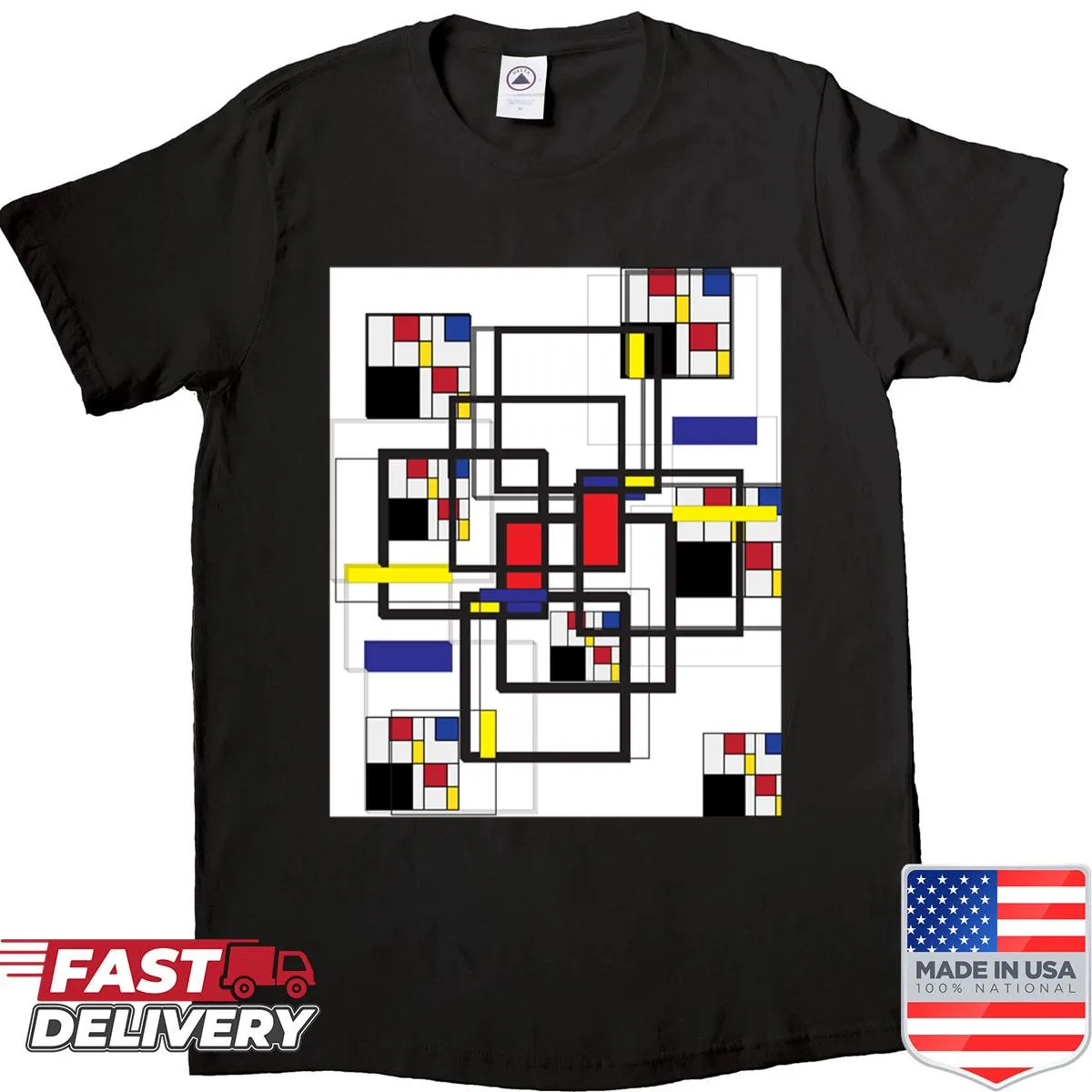 Bauhaus inspired abstract graphic T-shirt with geometric shapes