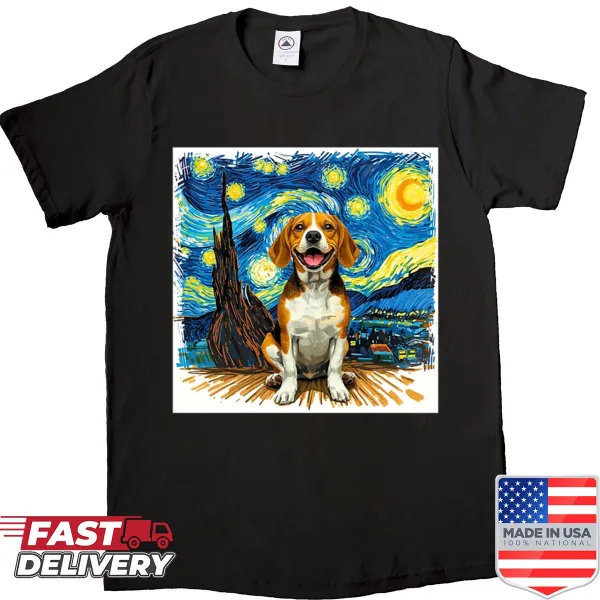 Artistic shirt featuring a beagle in crayon starry night design