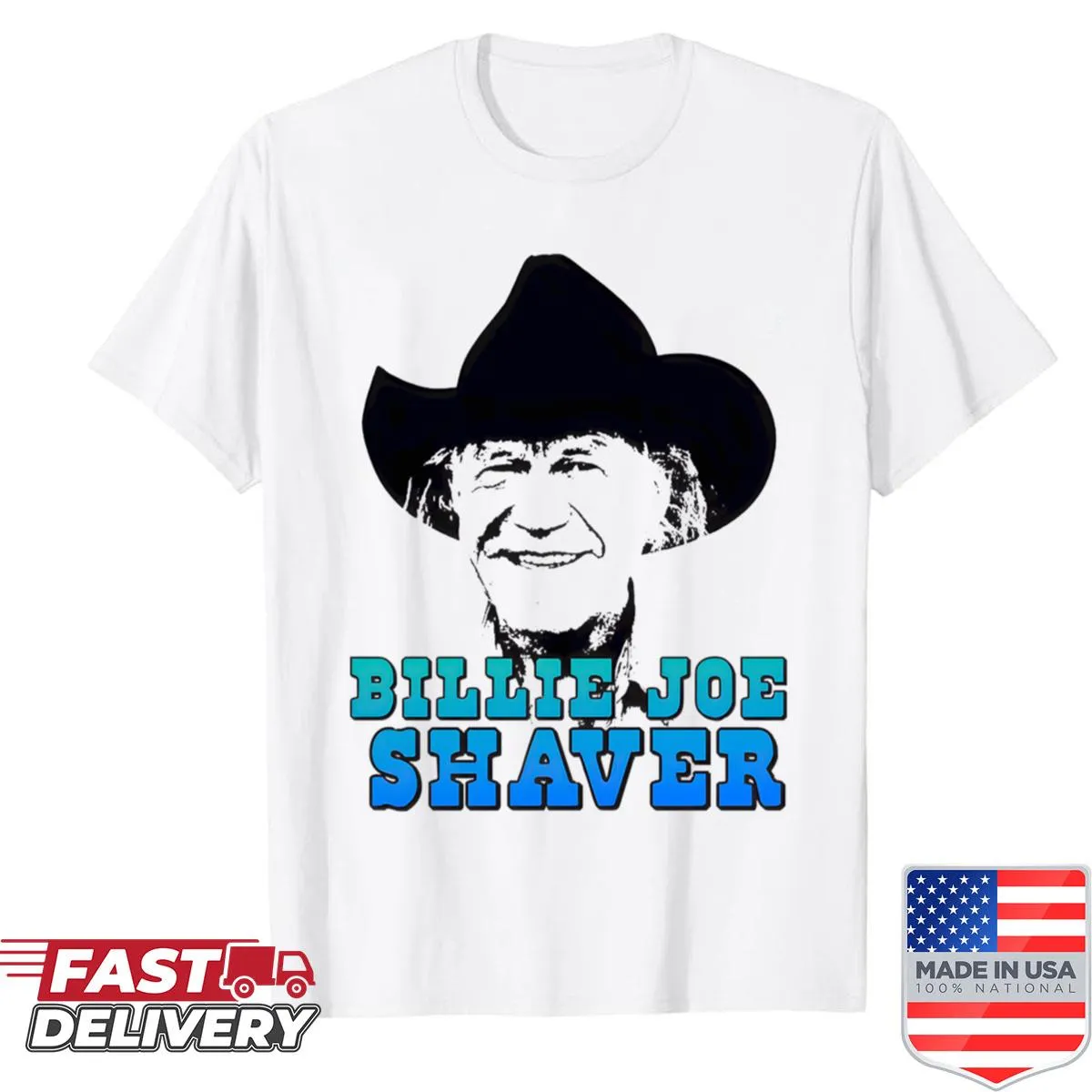 Retro gradient text design honoring Billy Joe Shaver on a t-shirt