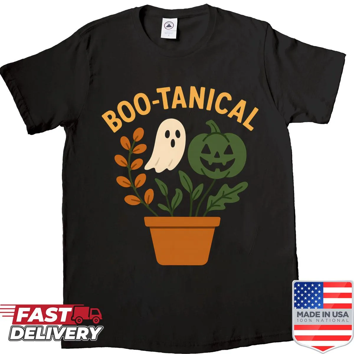 Ghost among plants design for Halloween-themed shirt