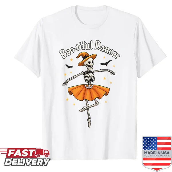 Cute dancer among ghosts graphic on Halloween shirt