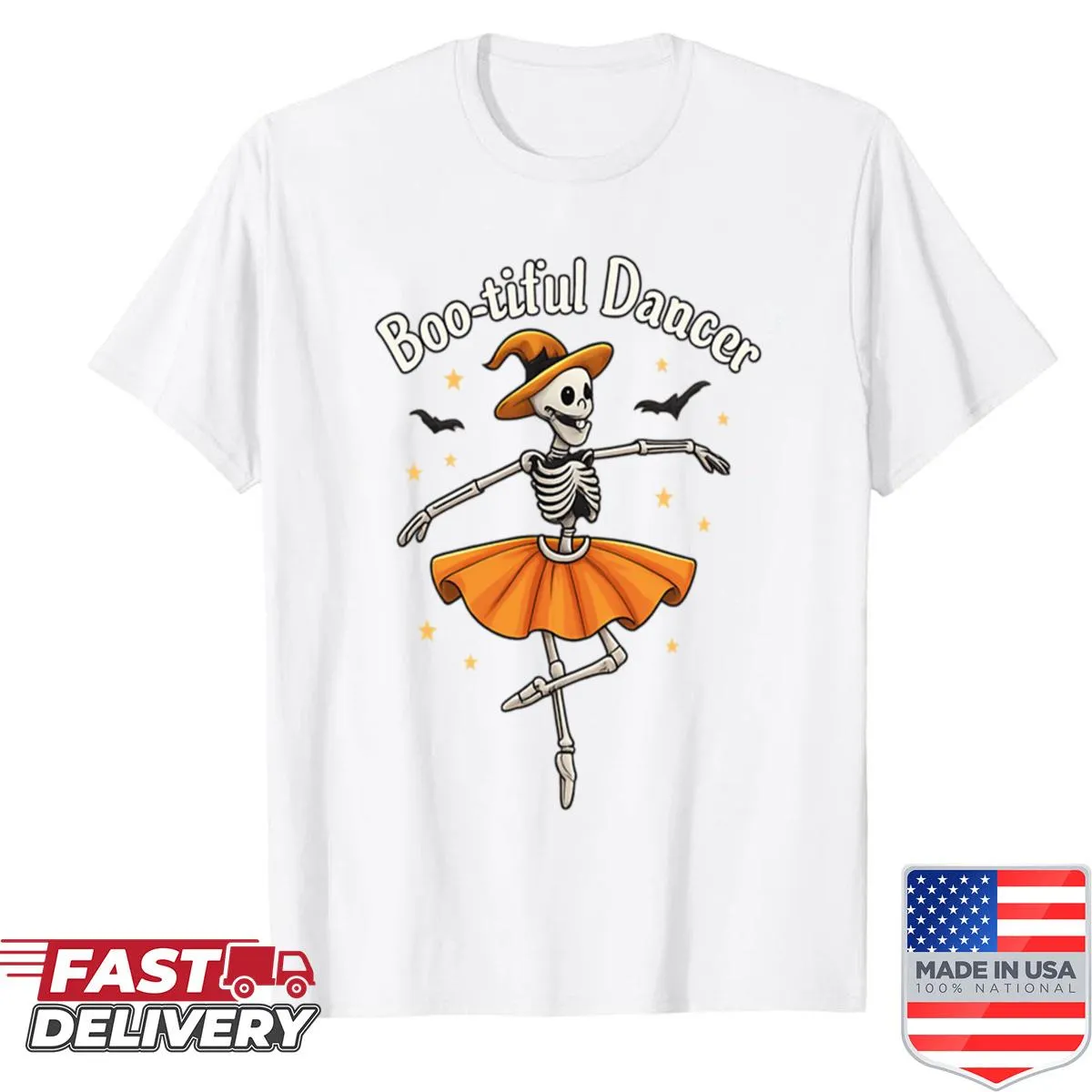 Cute dancer among ghosts graphic on Halloween shirt