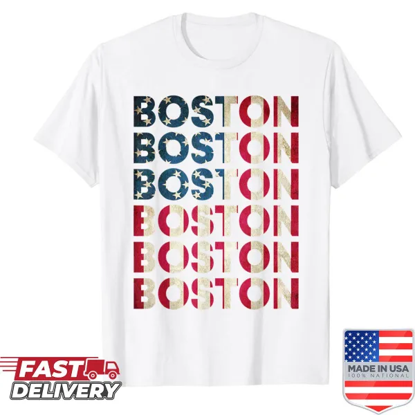 Vintage Boston skyline with US flag shirt for men and women